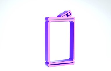 Mor alüminyum kutu simgesi beyaz arkaplanda izole edildi. 3d illüstrasyon 3d canlandırma