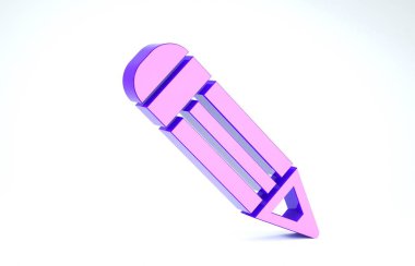 Mor kalem simgesi beyaz arkaplanda izole edildi. Eğitim işareti. Çizim ve eğitim araçları. Okul sembolü. 3d illüstrasyon 3d canlandırma