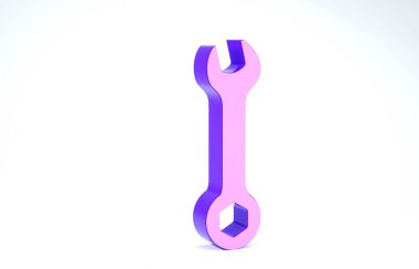 Mor Anahtar simgesi beyaz arkaplanda izole edildi. Anahtar tamir aleti. Servis aracı sembolü. 3d illüstrasyon 3d canlandırma
