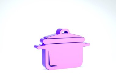 Mor tencere ikonu beyaz arkaplanda izole edilmiş. Haşlama ya da güveç besin sembolü. 3d illüstrasyon 3d canlandırma