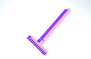 Mor Bahçe tırmık simgesi beyaz arkaplanda izole edildi. Bahçecilik, tarım, çiftçilik aleti. Toprak işçisi. Temizlik ekipmanları. 3d illüstrasyon 3d canlandırma