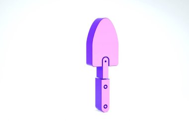 Mor bahçe küreği ya da beyaz arka planda izole edilmiş kürek ikonu. Bahçe aletleri. Bahçecilik, tarım, çiftçilik aleti. 3d illüstrasyon 3d canlandırma