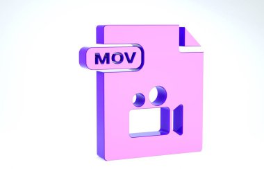 Purple Mov dosya belgesi. Beyaz arkaplanda mov simgesi indir. Hareket dosyası sembolü. Ses ve video koleksiyonu. 3d illüstrasyon 3d canlandırma
