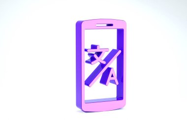 Mor Çevrimiçi çeviri simgesi beyaz arkaplanda izole edildi. Sohbet balonunda yabancı dil konuşma simgeleri. Çeviri konsepti. 3d illüstrasyon 3d canlandırma