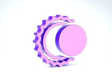 Mor Güneş tutulması simgesi beyaz arkaplanda izole edilmiş. Tam sonar tutulması. 3d illüstrasyon 3d canlandırma