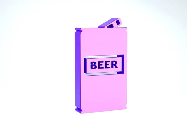 Birra viola può icona isolata su sfondo bianco. Illustrazione 3d rendering 3D — Foto Stock