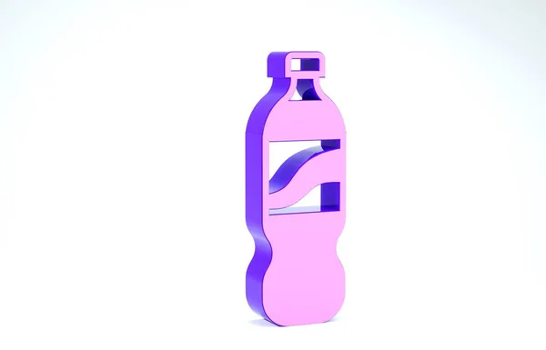 Botella púrpura icono de agua aislado sobre fondo blanco. Signo de bebida de soda aqua. 3D ilustración 3D render —  Fotos de Stock