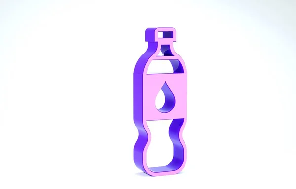 Botella púrpura icono de agua aislado sobre fondo blanco. Signo de bebida de soda aqua. 3D ilustración 3D render —  Fotos de Stock