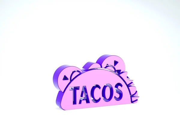 Taco violet cu pictogramă tortilla izolată pe fundal alb. fast-food mexican tradițional. 3d ilustrație 3D render — Fotografie, imagine de stoc