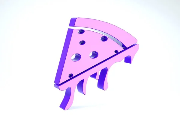 Fatia roxa de ícone de pizza isolada no fundo branco. 3D ilustração 3D render — Fotografia de Stock