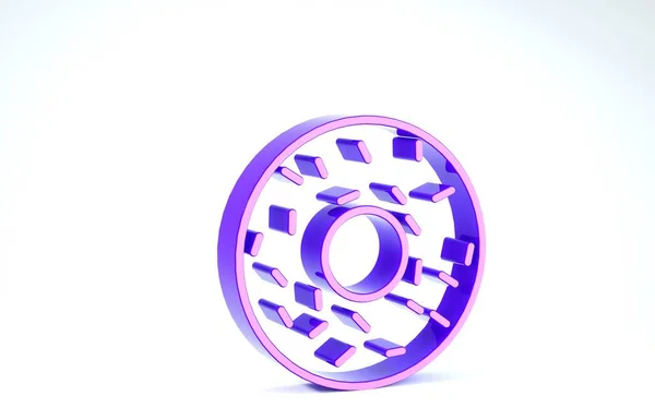 Donut púrpura con icono de esmalte dulce aislado sobre fondo blanco. 3D ilustración 3D render — Foto de Stock