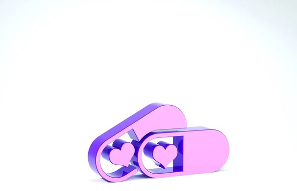 Purple Pills for potency, aphrodisiac icon isolated on white background. Sex pills for men and women. 3d illustration 3D render — Stock Photo, Image