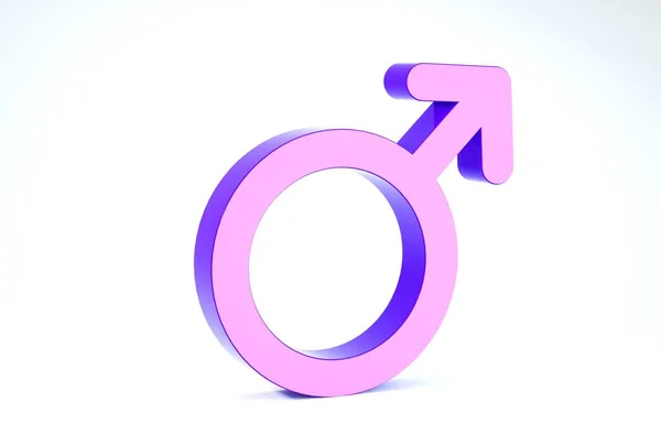 Purple Male gender symbol icon isolated on white background. 3d illustration 3D render — 스톡 사진