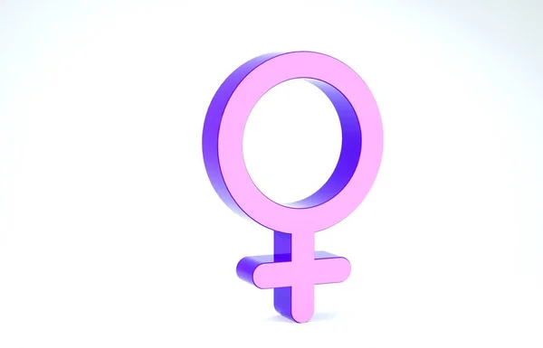 Icono de símbolo de género femenino púrpura aislado sobre fondo blanco. Símbolo Venus. El símbolo de un organismo femenino o una mujer. 3D ilustración 3D render —  Fotos de Stock