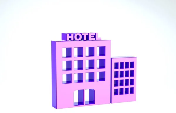 Purple Hotel gebouw pictogram geïsoleerd op witte achtergrond. 3d illustratie 3d renderen — Stockfoto