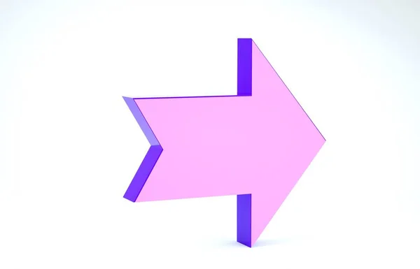 Фіолетова стрілка ізольована на білому тлі. Символ Стрілка напрямку. Значок навігаційного вказівника. 3D ілюстрація 3D рендеринга — стокове фото