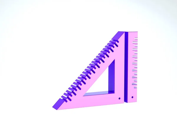 Icona del righello triangolare viola isolata su sfondo bianco. Simbolo dritto. Simbolo geometrico. Illustrazione 3d rendering 3D — Foto Stock