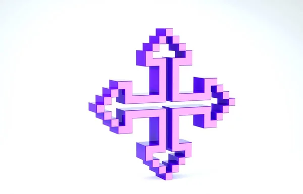 Lila Pixel nyilak négy irányban ikon elszigetelt fehér alapon. Cursor mozgó jel. 3d illusztráció 3d render — Stock Fotó