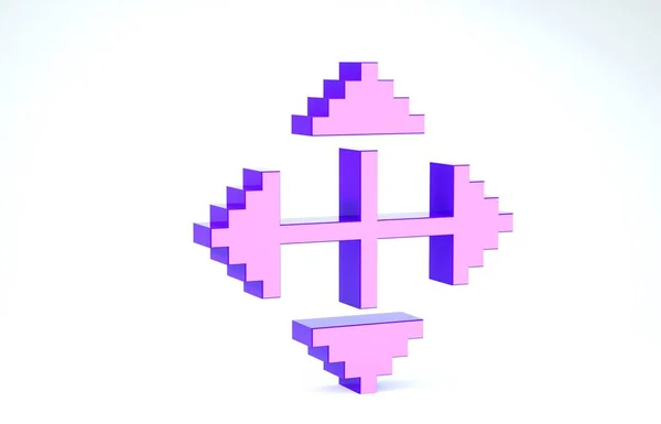Roxo Pixel setas em quatro direções ícone isolado no fundo branco. Sinal de movimento do cursor. 3D ilustração 3D render — Fotografia de Stock