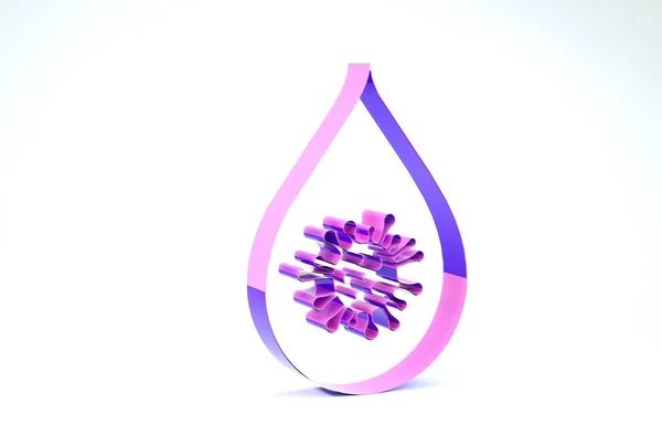 Icono de gota de agua sucia púrpura aislado sobre fondo blanco. Bacterias y gérmenes, enfermedades de microorganismos, cáncer de células, microbios, virus, hongos. 3D ilustración 3D render — Foto de Stock