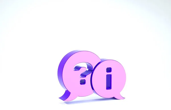 Purple Speech bubbels met Vraag en Uitroep pictogram geïsoleerd op witte achtergrond. Faq teken. Kopieer bestanden, chat spraakbel en grafiek. 3d illustratie 3d renderen — Stockfoto