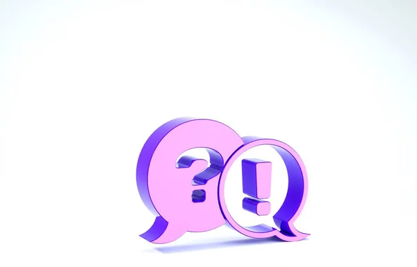 Purple Speech bubbels met Vraag en Uitroep pictogram geïsoleerd op witte achtergrond. Faq teken. Kopieer bestanden, chat spraakbel en grafiek. 3d illustratie 3d renderen — Stockfoto