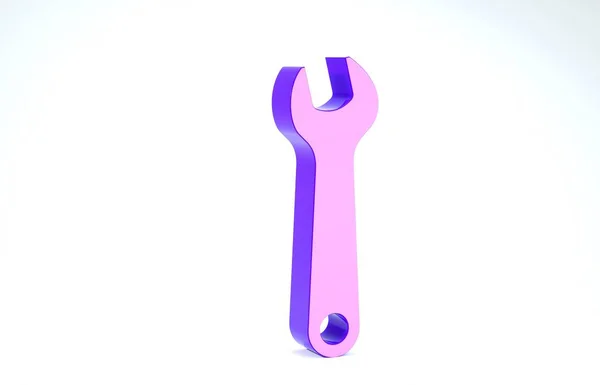Фиолетовый ключ значок изолирован на белом фоне. Инструмент для ремонта ключей. Символ служебного инструмента. 3D-рендеринг — стоковое фото