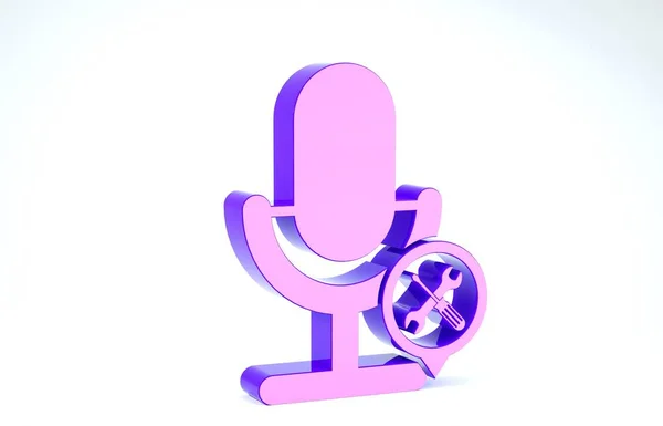 Micrófono púrpura con destornillador e icono de llave inglesa aislado sobre fondo blanco. Ajuste, servicio, ajuste, mantenimiento, reparación, fijación. 3D ilustración 3D render —  Fotos de Stock