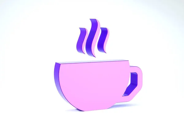 Copo de café roxo ícone plano isolado no fundo branco. Uma chávena. Café quente. 3D ilustração 3D render — Fotografia de Stock