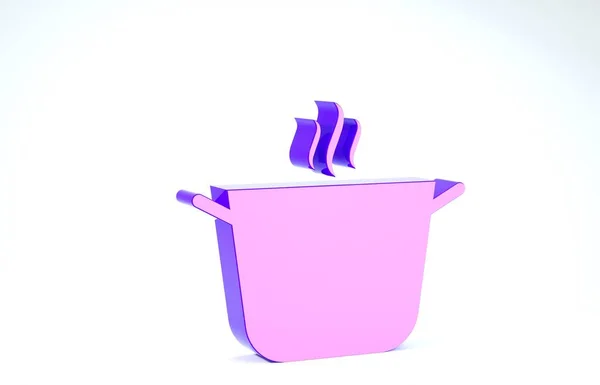 Фиолетовый кухонный горшок на белом фоне. Вскипятить или тушить пищевой символ. 3D-рендеринг — стоковое фото