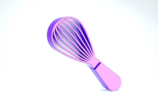 Purple Kitchen icona frusta isolata su sfondo bianco. Utensile da cucina, frullatore d'uova. Segno di posate. Simbolo del mix alimentare. Illustrazione 3d rendering 3D — Foto Stock