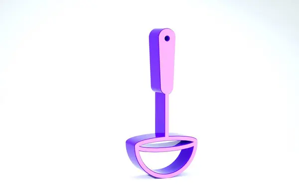 Icono de cuchara de cocina púrpura aislado sobre fondo blanco. Utensil de cocina. Signo de cuchara de cubiertos. 3D ilustración 3D render —  Fotos de Stock