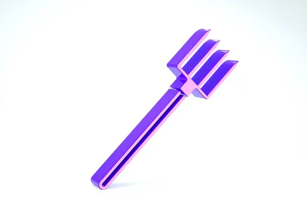 Icono de horquilla de jardín púrpura aislado sobre fondo blanco. Señal de tenedor de jardín. Herramienta para horticultura, agricultura, agricultura. 3D ilustración 3D render —  Fotos de Stock