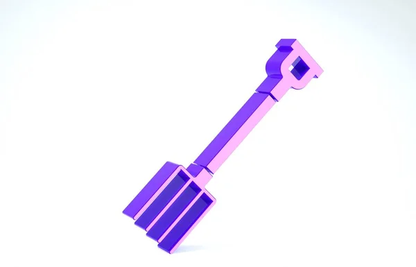 Фиолетовый сад вилы значок изолирован на белом фоне. Вывеска с вилкой. Инструмент для садоводства, сельского хозяйства, сельского хозяйства. 3D-рендеринг — стоковое фото