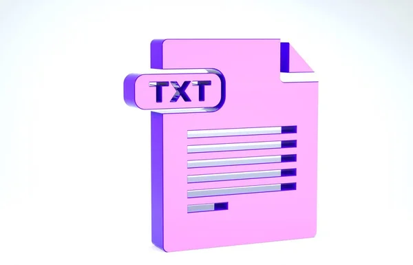 Documento de arquivo TXT roxo. Baixar ícone de botão txt isolado no fundo branco. Símbolo de extensão de ficheiro de texto. 3D ilustração 3D render — Fotografia de Stock