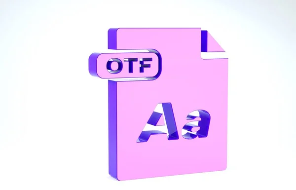 Dokumen berkas Purple OTF. Mengunduh ikon tombol otf yang diisolasi pada latar belakang putih. Simbol berkas OTF. Tampilan 3D ilustrasi 3d — Stok Foto