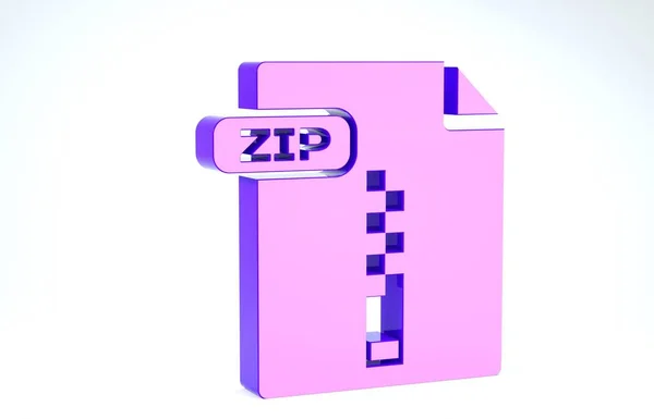 Paarse Zip-bestand document. Download zip-knop pictogram geïsoleerd op witte achtergrond. Zip bestand symbool. 3d illustratie 3d renderen — Stockfoto