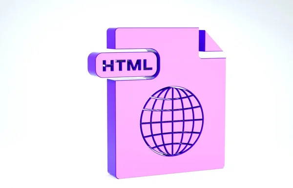 紫色Html文件。 下载在白色背景上隔离的html按钮图标。 Html文件符号。 标记语言符号。 3d说明3d — 图库照片