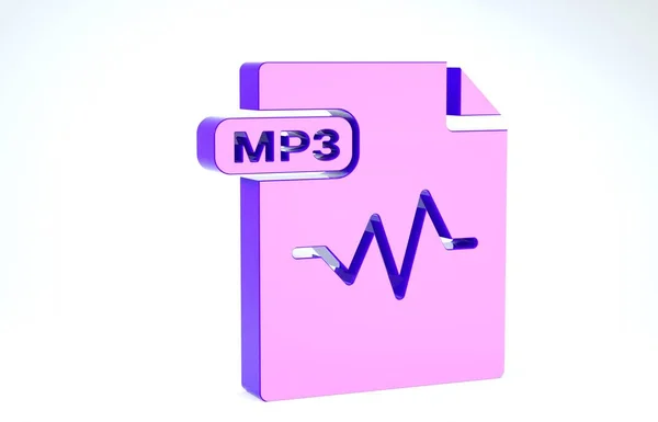 Paars Mp3 bestand document. Download mp3 knop pictogram geïsoleerd op witte achtergrond. Mp3 muziekformaat teken. Mp3 bestand symbool. 3d illustratie 3d renderen — Stockfoto