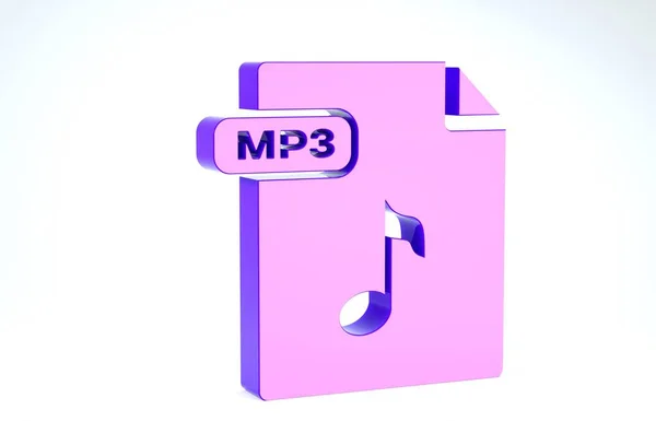 Purple MP3 file document. Download mp3 button icon isolated on white background. Mp3 music format sign. MP3 file symbol. 3d illustration 3D render — Stock fotografie