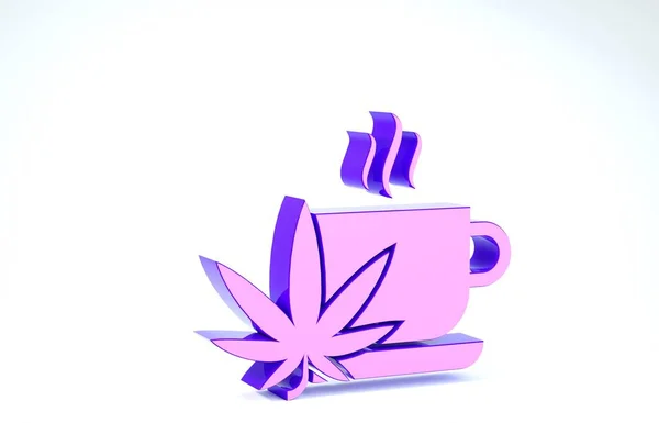 Lila Tasse Tee mit Marihuana oder Cannabisblatt Symbol isoliert auf weißem Hintergrund. Marihuana-Legalisierung. Hanf-Symbol. 3D Illustration 3D Renderer — Stockfoto