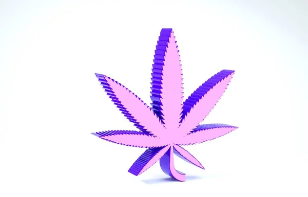 Marihuana medicinal púrpura o icono de la hoja de cannabis aislado sobre fondo blanco. Un símbolo de cáñamo. 3D ilustración 3D render — Foto de Stock
