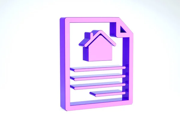 Purple House contract icon isolated on white background. Contract creation service, document formation, application form composition. 3d illustration 3D render