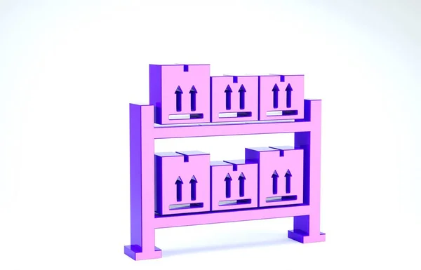 Ícone de armazém roxo isolado no fundo branco. 3D ilustração 3D render — Fotografia de Stock