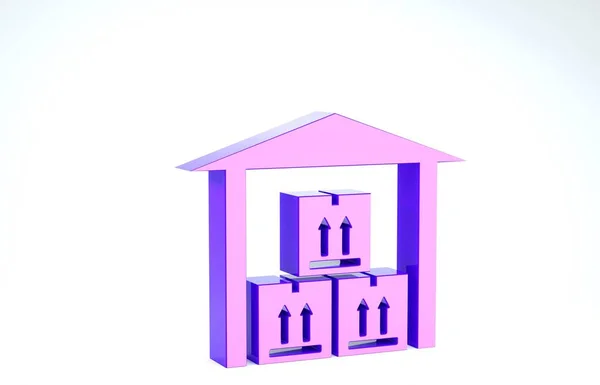 Ícone de armazém roxo isolado no fundo branco. 3D ilustração 3D render — Fotografia de Stock