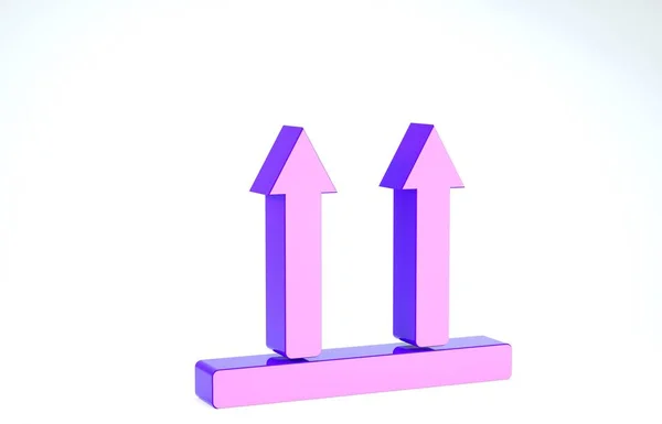 Morado Este lado hacia arriba icono aislado sobre fondo blanco. Dos flechas que indican la parte superior del embalaje. Carga manejada para que estas flechas siempre apunten hacia arriba. 3D ilustración 3D render — Foto de Stock