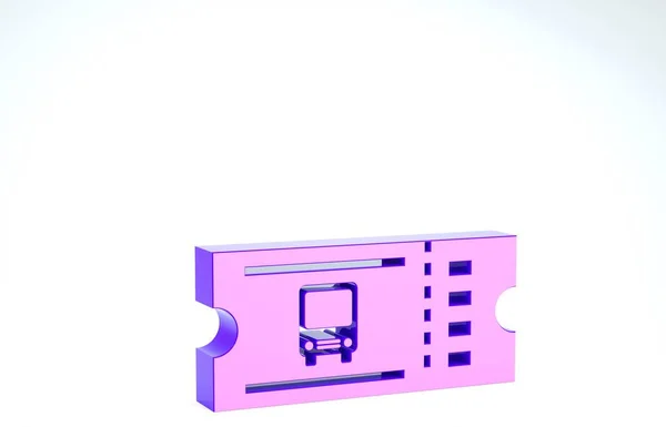 Фиолетовый билет на автобус значок изолирован на белом фоне. Билет на общественный транспорт. 3D-рендеринг — стоковое фото