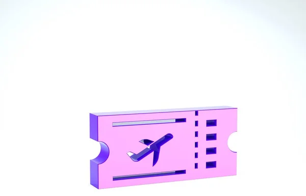 Icona biglietto aereo viola isolato su sfondo bianco. Biglietto aereo. Illustrazione 3d rendering 3D — Foto Stock