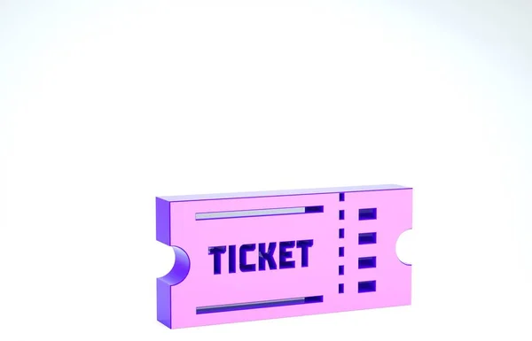 Μοβ εικονίδιο εισιτηρίων απομονώνεται σε λευκό φόντο. 3D απεικόνιση 3d καθιστούν — Φωτογραφία Αρχείου