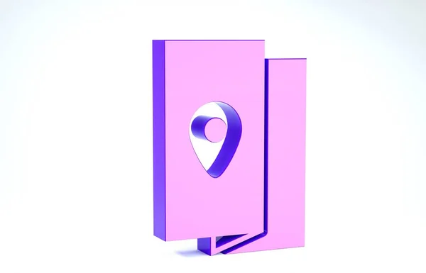 Ícone de guia de viagem do livro de capa roxa isolado no fundo branco. 3D ilustração 3D render — Fotografia de Stock
